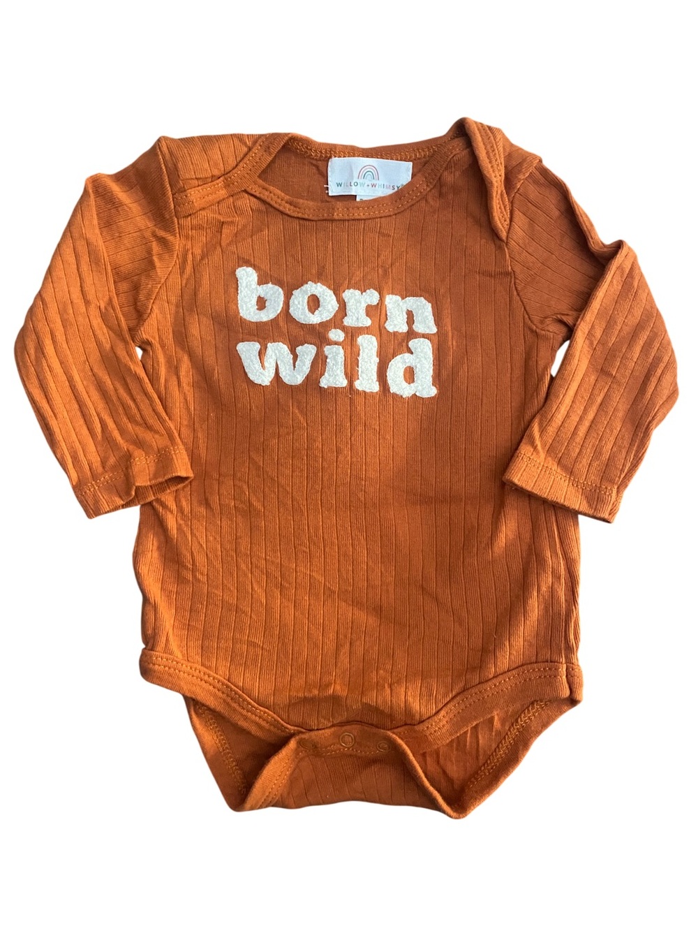 Unisex Willow+ Whimsey Burnt Orange 'Born Wild' Ribbed Long-Sleeve One-Piece